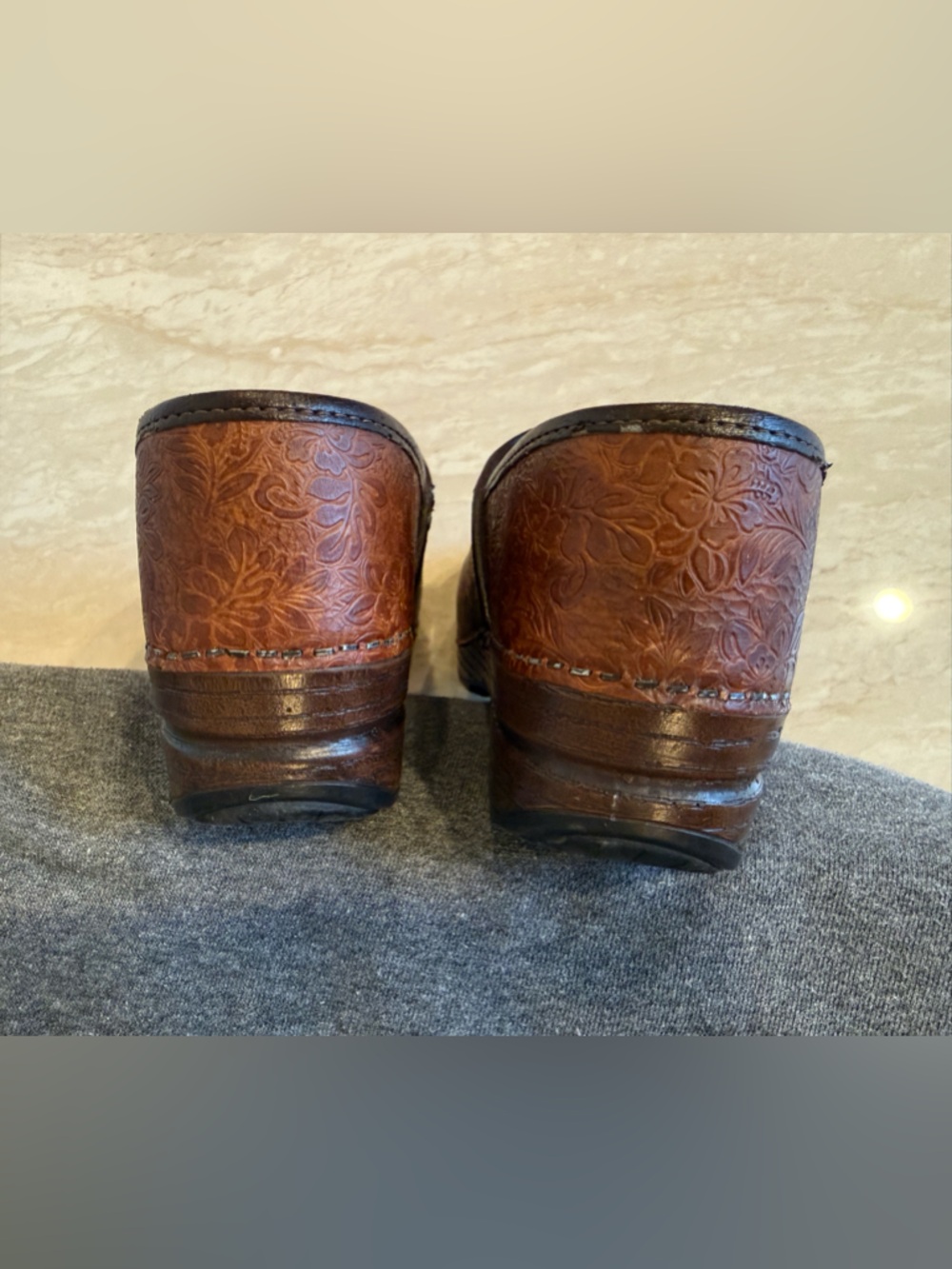 Dansko Brown Embossed Tooled Floral Professional Leather Clog - 37 (6.5 - 7) - Picture 3 of 7
